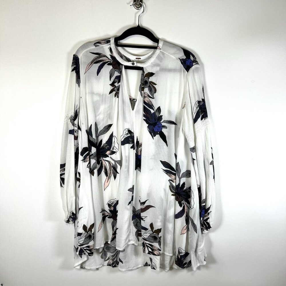 Free People Top Womens Large Tree Swing‎ Tunic Blouse Floral Boho Hippie Flowy
